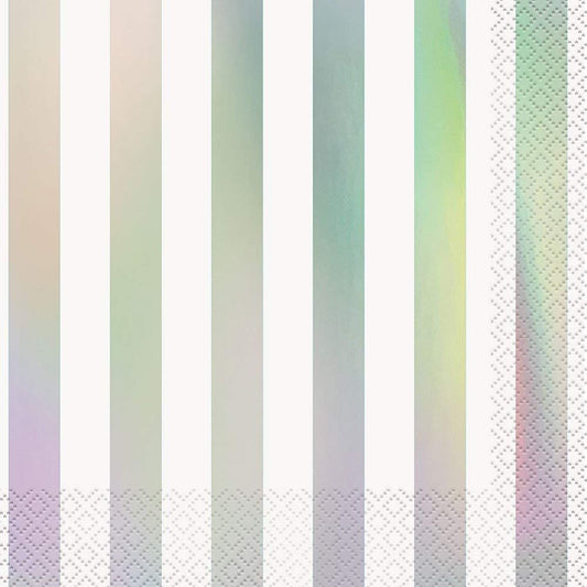 Unique Industries Iridescent Foil Stamped Stripe Luncheon Napkins 6.5", 16 Ct.