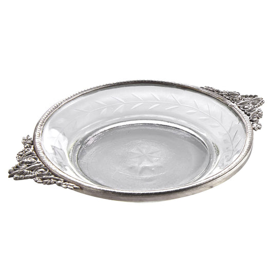 47th & Main Ornate Glass Trinket Jewelry Tray, 8 x 5-Inches, Silver
