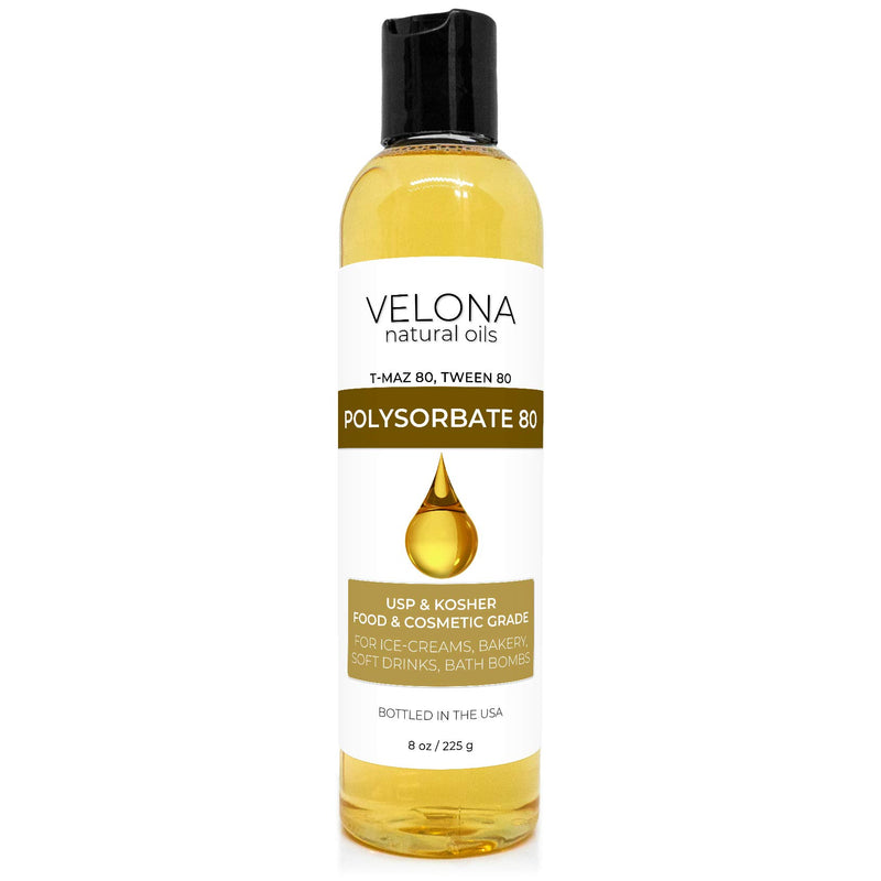 Polysorbate 80 by Velona - 8 oz | Solubilizer, Food & Cosmetic Grade | All Natural for Cooking, Skin Care and Bath Bombs, Sprays, Foam Maker | Use Today - Enjoy Results