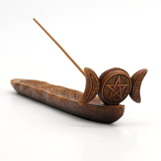 Unicorn Studio Veronese Design 9 1/4 Inch Triple Moon Goddess Sigil Pentagram Incense Holder Resin Home Decor Sculpture