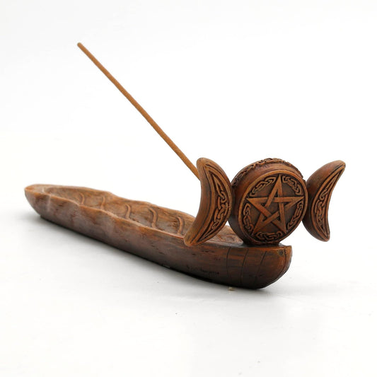 Unicorn Studio Veronese Design 9 1/4 Inch Triple Moon Goddess Sigil Pentagram Incense Holder Resin Home Decor Sculpture