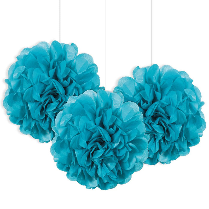 Caribbean Teal Mini Puff Tissue Decorations (3 Ct) - Eye-Catching, Premium Quality Material - Perfect for Events &amp; Party Decor