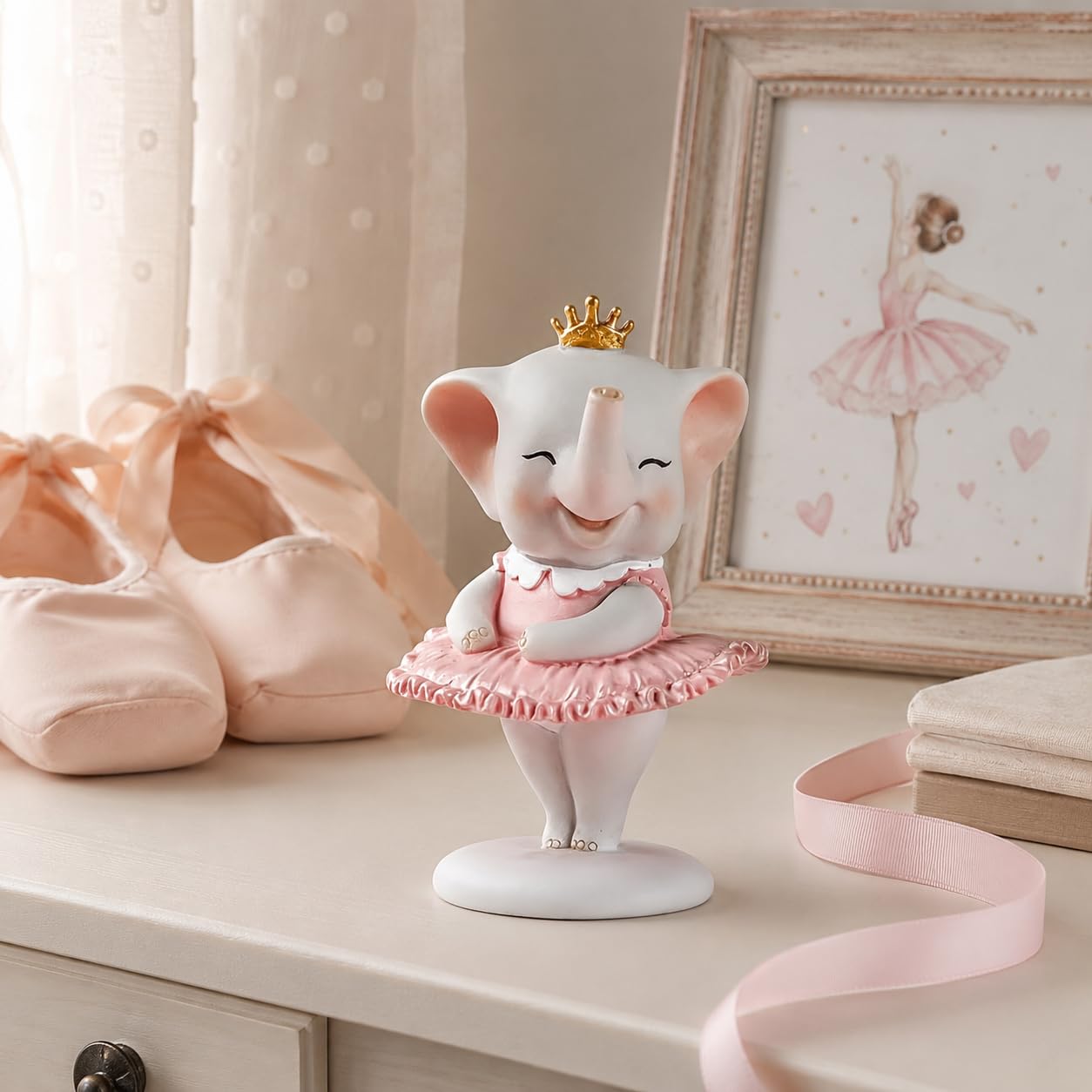 Comfy Hour 4.5 Inch Ballerina Elephant Figurine, Pink Cake Topper
