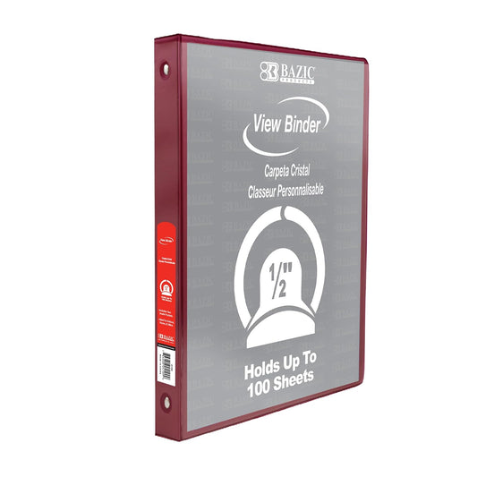 BAZIC 1/2" Burgundy 3-Ring View Binder w/ 2-Pockets