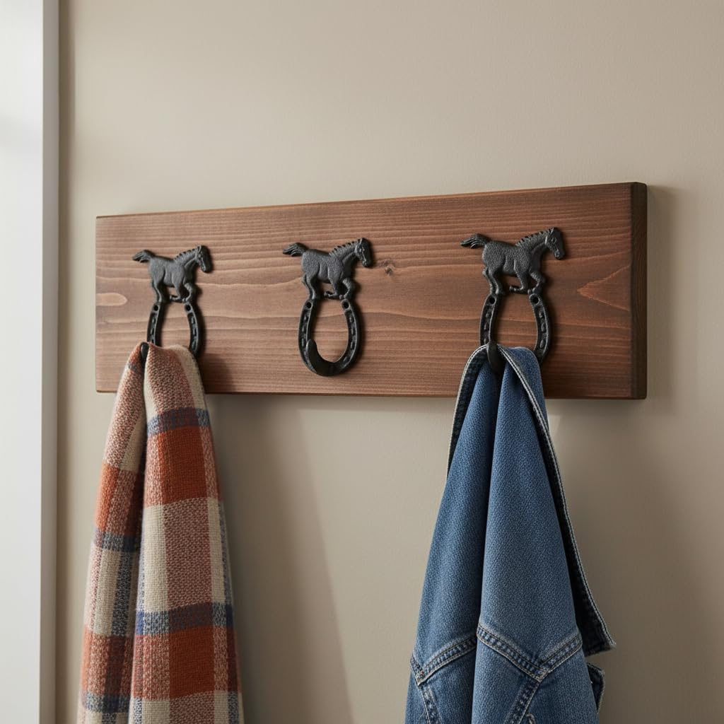 Comfy Hour 9.5 Inch Horse Hooks, Black Horseshoe Wall Hook, Single