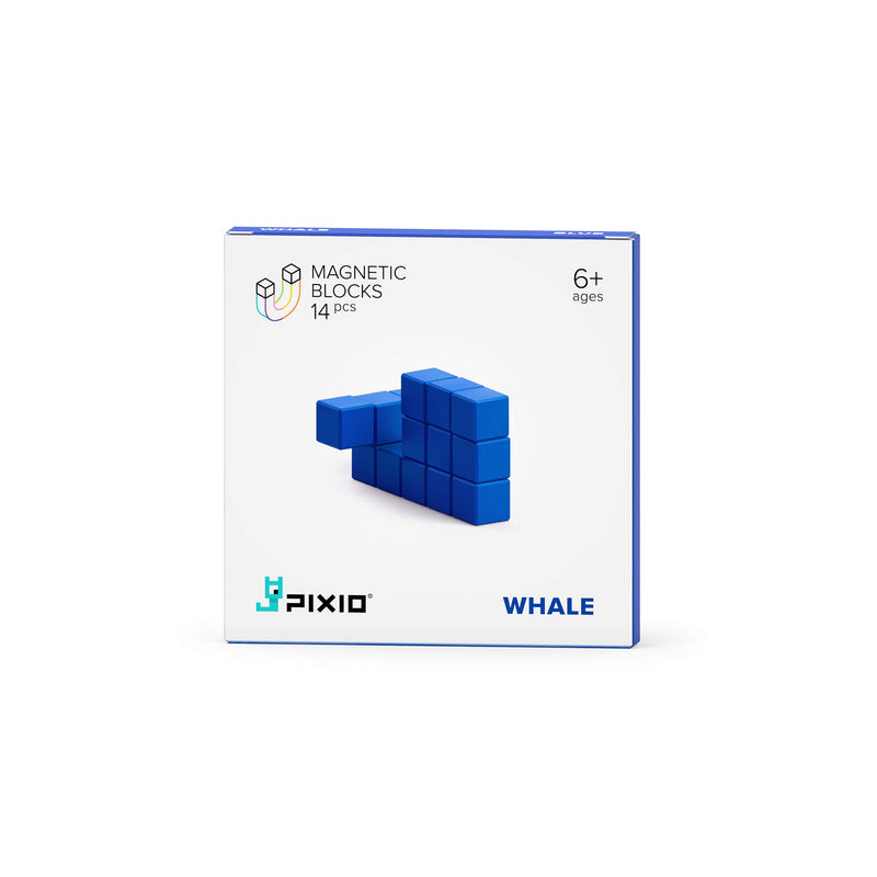 PIXIO Blue Whale Color Series Magnetic Blocks Construction Set 14pcs with Free App, Stress Relief Building Blocks, Fidget Toys, Pixel Art Desk Toy, Animals Figures