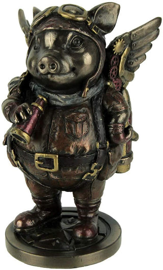 Unicorn Studio Steampunk Aviator Bronze Toned Flying Pig Figurine, 5 1/4 Inch