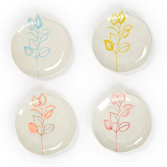 Two's Company Full On Color Set of 4 Hand-Painted Tidbit Plates in 4 Colors