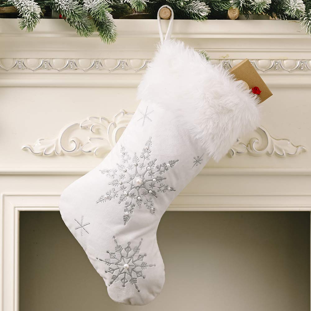 Comfy Hour 18 Inch Velvet Christmas Stocking, Snowflake Decor, 1 Unit