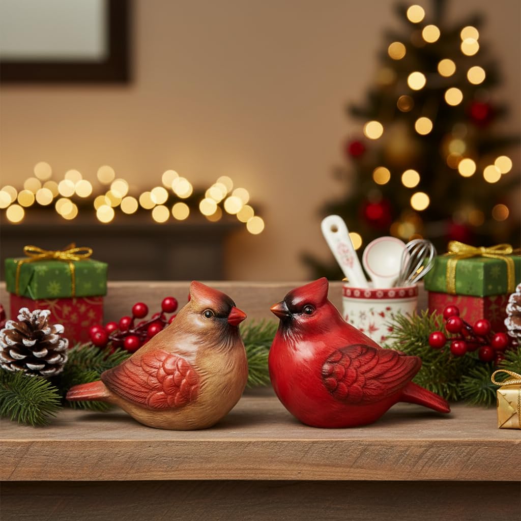 Comfy Hour Farmhouse Collection 3" Two Red Feather Cardinals Salt and Pepper Bottle Stoneware Figurine, Set of 2