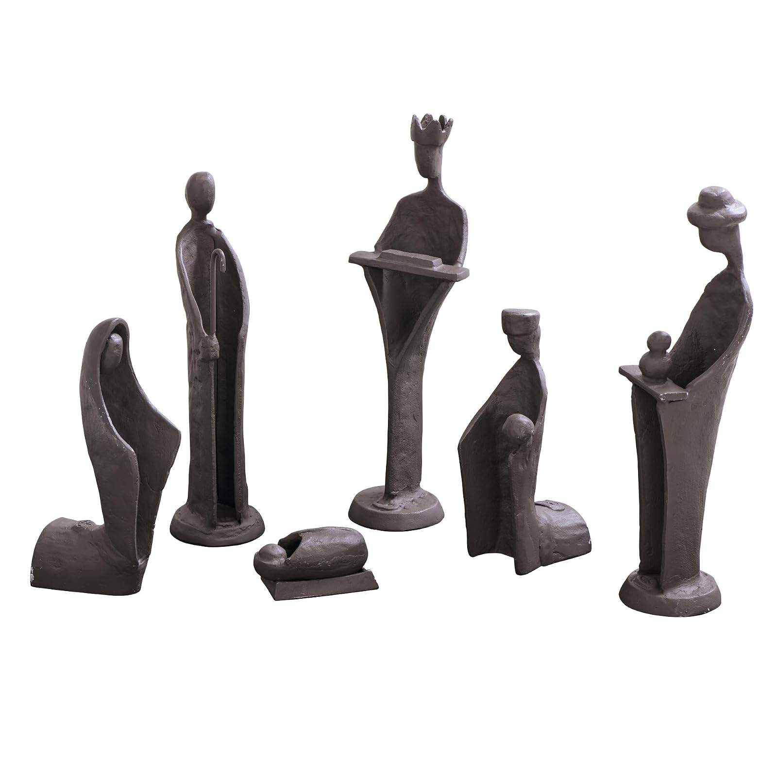 Danya B. Modern Christmas Manger Nativity Scene - 9-Inch Iron Nativity Set with 6 Sculptures (Baby Jesus in a Manger, Joseph, Mary and The Three Kings)