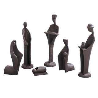 Danya B. Modern Christmas Manger Nativity Scene - 9-Inch Iron Nativity Set with 6 Sculptures (Baby Jesus in a Manger, Joseph, Mary and The Three Kings)