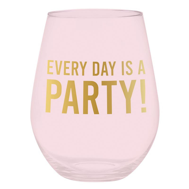Slant Collections Jumbo Holds a Full Bottle Stemless Wine Glass, 30-Ounce, Every Day is a Party