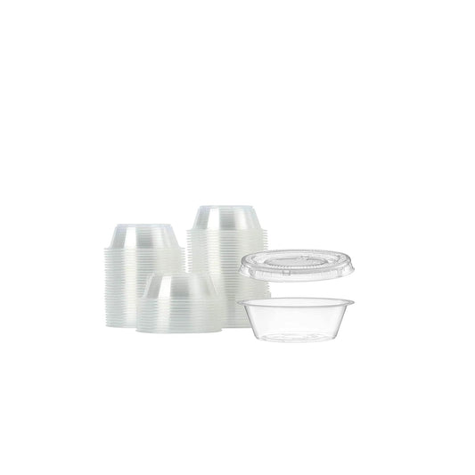 DHG Professional [200 Sets] Plastic Disposable Portion Cups with Lids, Clear (200 Sets - 1.5 oz)