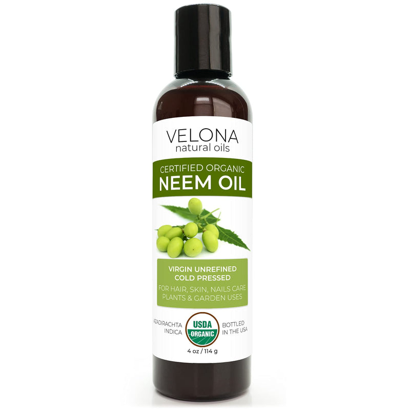 velona Neem Oil USDA Certified Organic - 4 oz | 100% Pure and Natural Carrier Oil | Virgin, Unrefined, Cold Pressed | Hair, Body and Skin Care | Use Today - Enjoy Results…