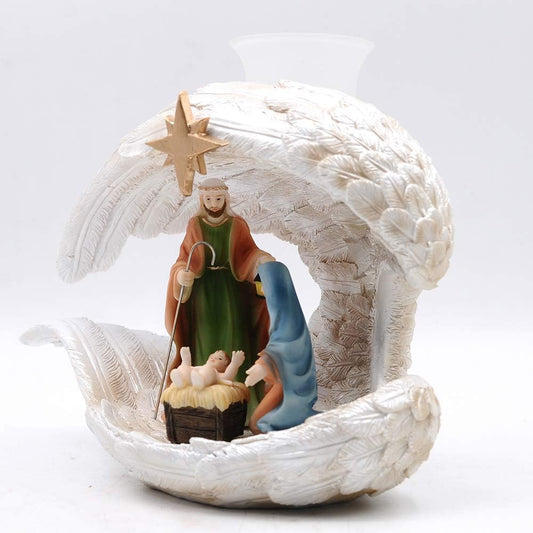 Comfy Hour Resin The Story of Jesus Nativity Scene Collection 7" Religious Baby Jesus Holy Family in Angel Wing Christmas Nativity Scene Figurine Stable Set