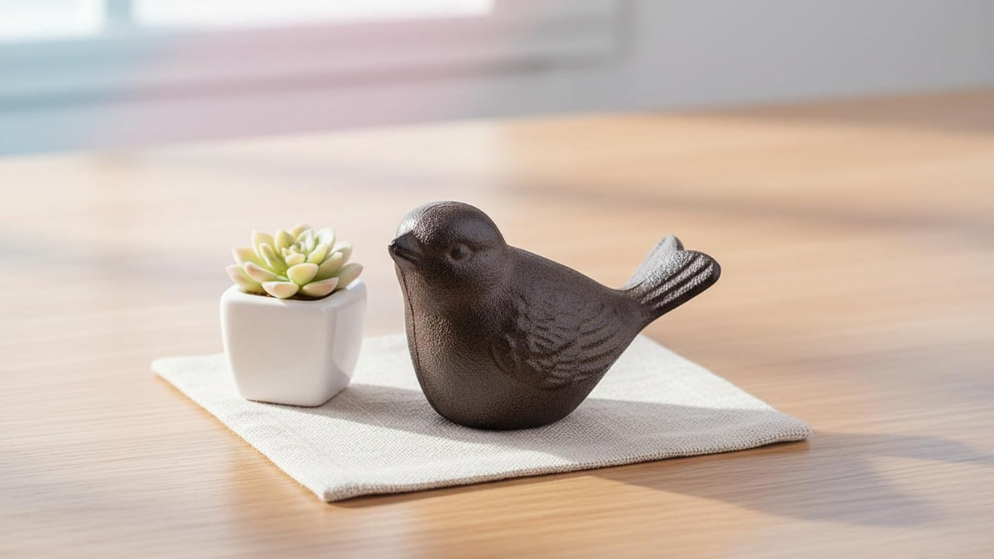 Comfy Hour Antique & Vintage Interior Decor Collection, Animal Edition Cast Iron 8" Bird Figurine, Antique Brown, Indoor Outdoor Garden Decor