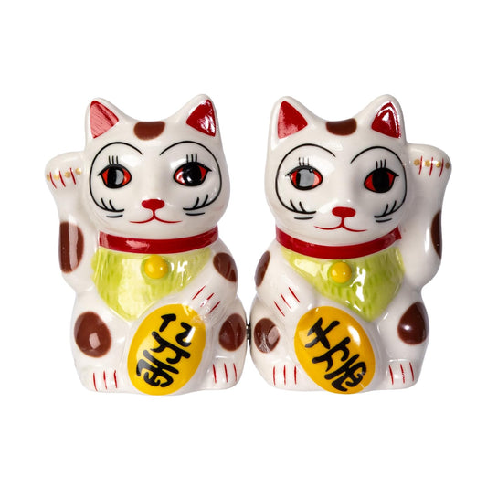 Pacific Trading Attractives Japanese Maneki Neko - Magnetized Ceramic Salt & Pepper Shakers