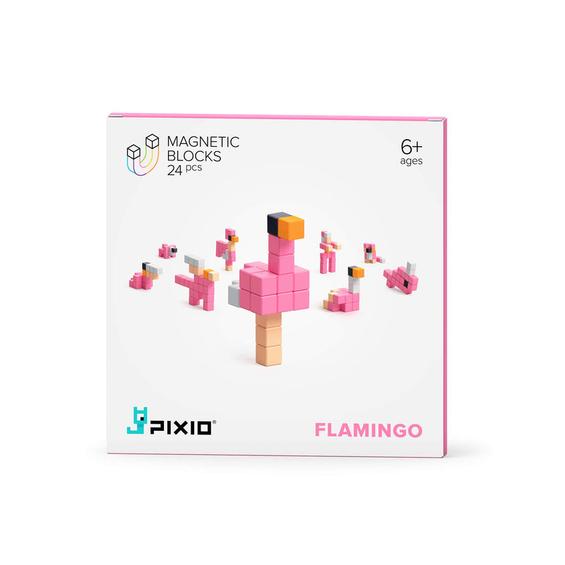 PIXIO Flamingo Story Series 24 Magnetic Blocks Stress Relief Construction Toy, Building Blocks in 8-bit Pixel Art, Creativity for Kids, Fidget Toy