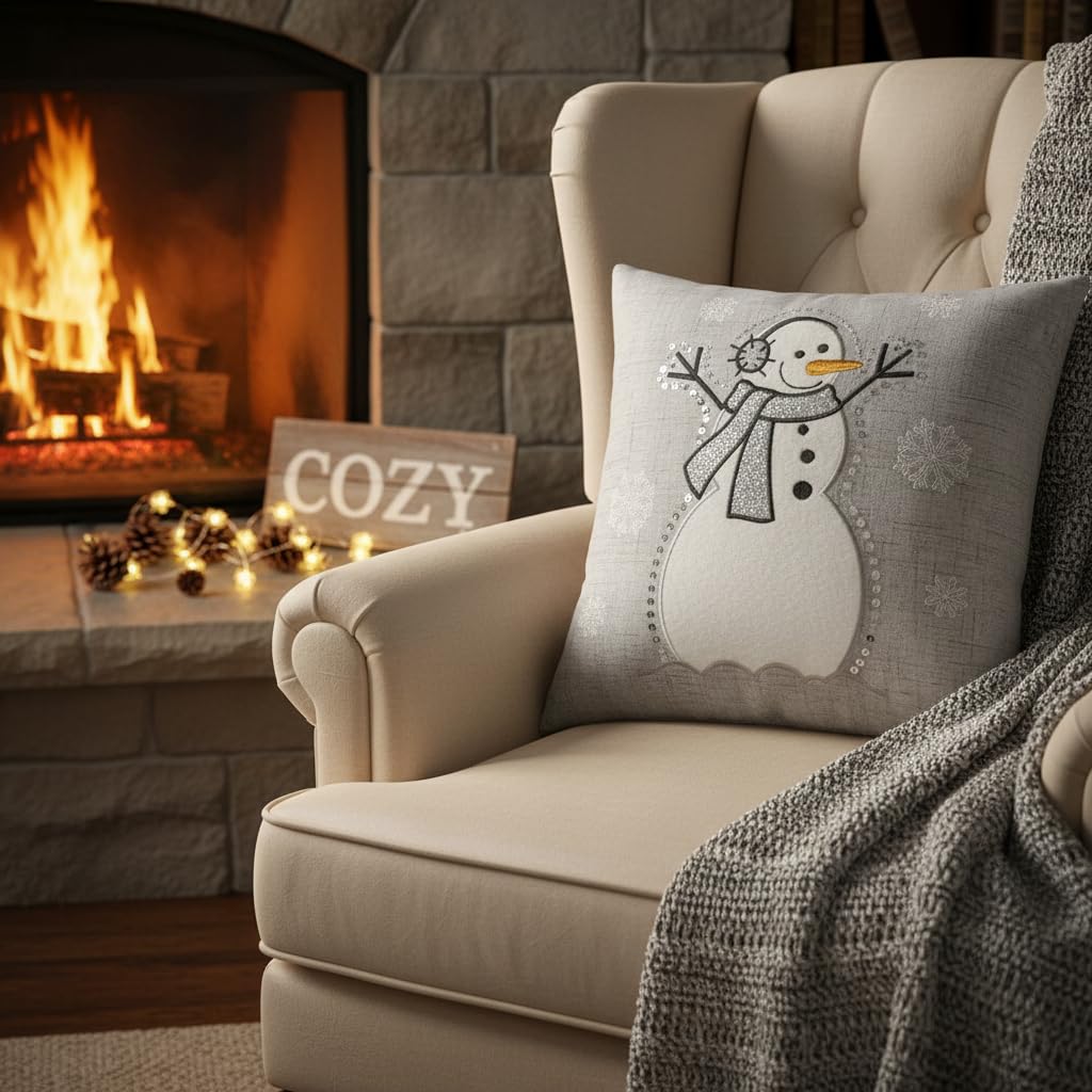 Comfy Hour 14x14 Snowman Pillow, Christmas Cushion, Rustic Decor, Set of 1
