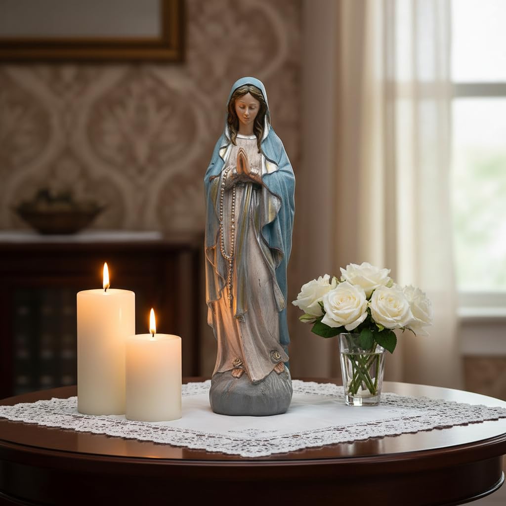 Comfy Hour The Story of Jesus Nativity Scene Collection 20" Resin Art Maria Praying Figurine, Cream & Light Blue