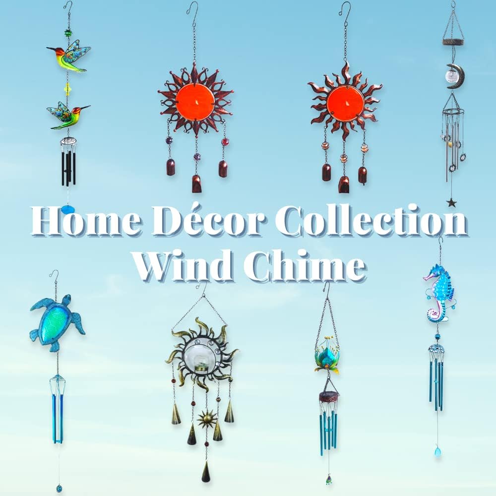 Comfy Hour Farmhouse Home Decor Collection 35" Blue Metal Art Decorative Turtle Windchime Hanging Wind Chime Windbell