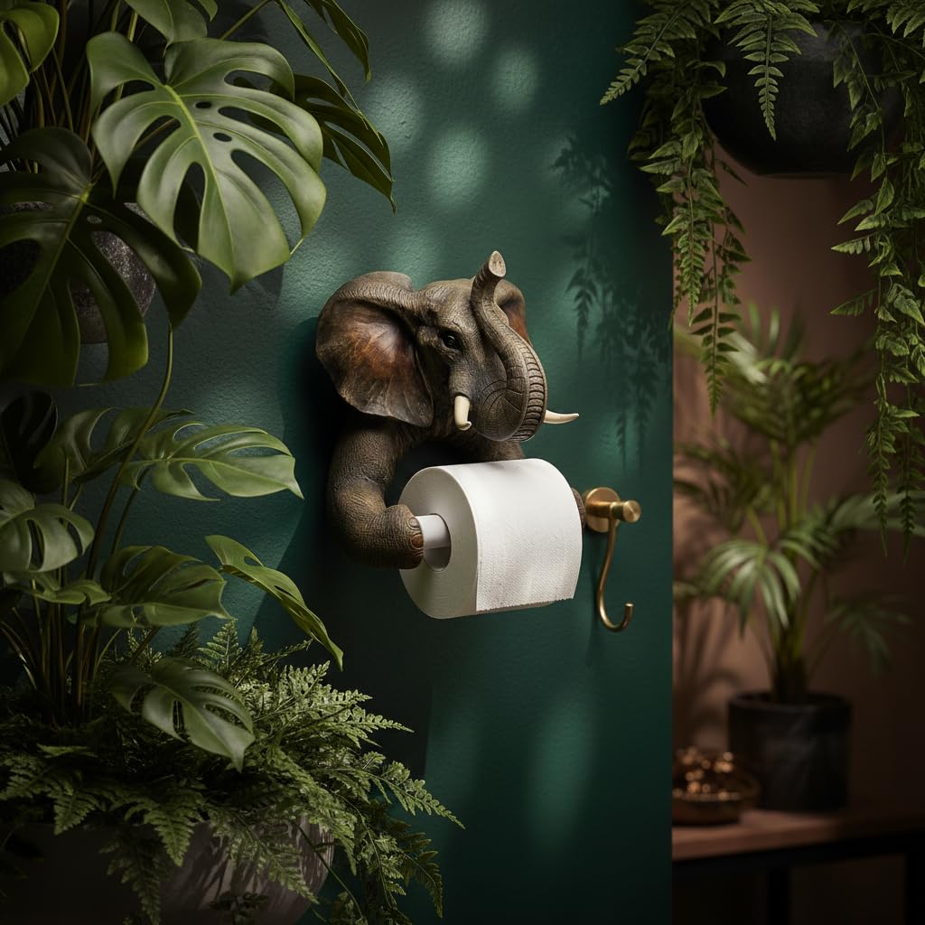 Comfy Hour Wildlife Collection 9" Elephant Toilet Paper Roll Holder, Resin