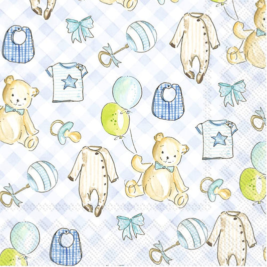 Boston International Rosanne Beck 3-Ply Paper Napkins, 20-Count Cocktail Size, Boy Baby