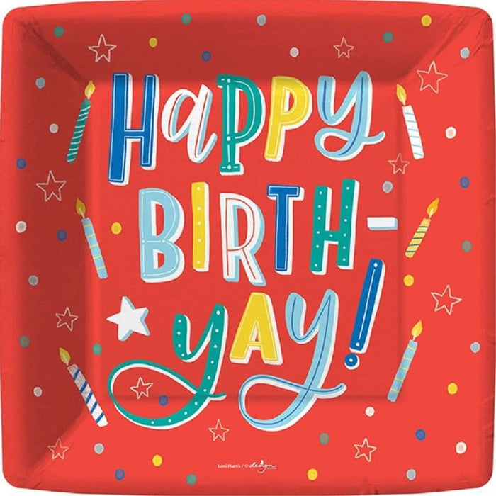 Design Design Happy BirthYay Dinner Plate, Square