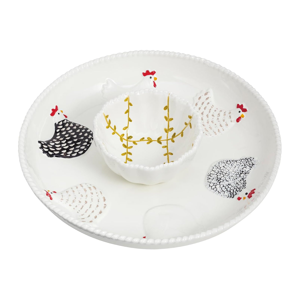 Mud Pie Dishware Plate, chip 1 3/4" x 10 1/2" dia | dip 2" x 4 1/2" dia, White