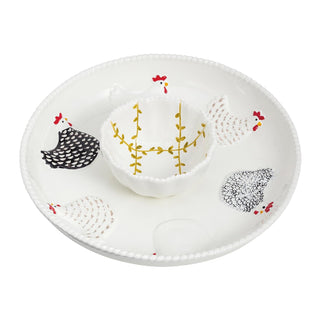 Mud Pie Dishware Plate, chip 1 3/4" x 10 1/2" dia | dip 2" x 4 1/2" dia, White