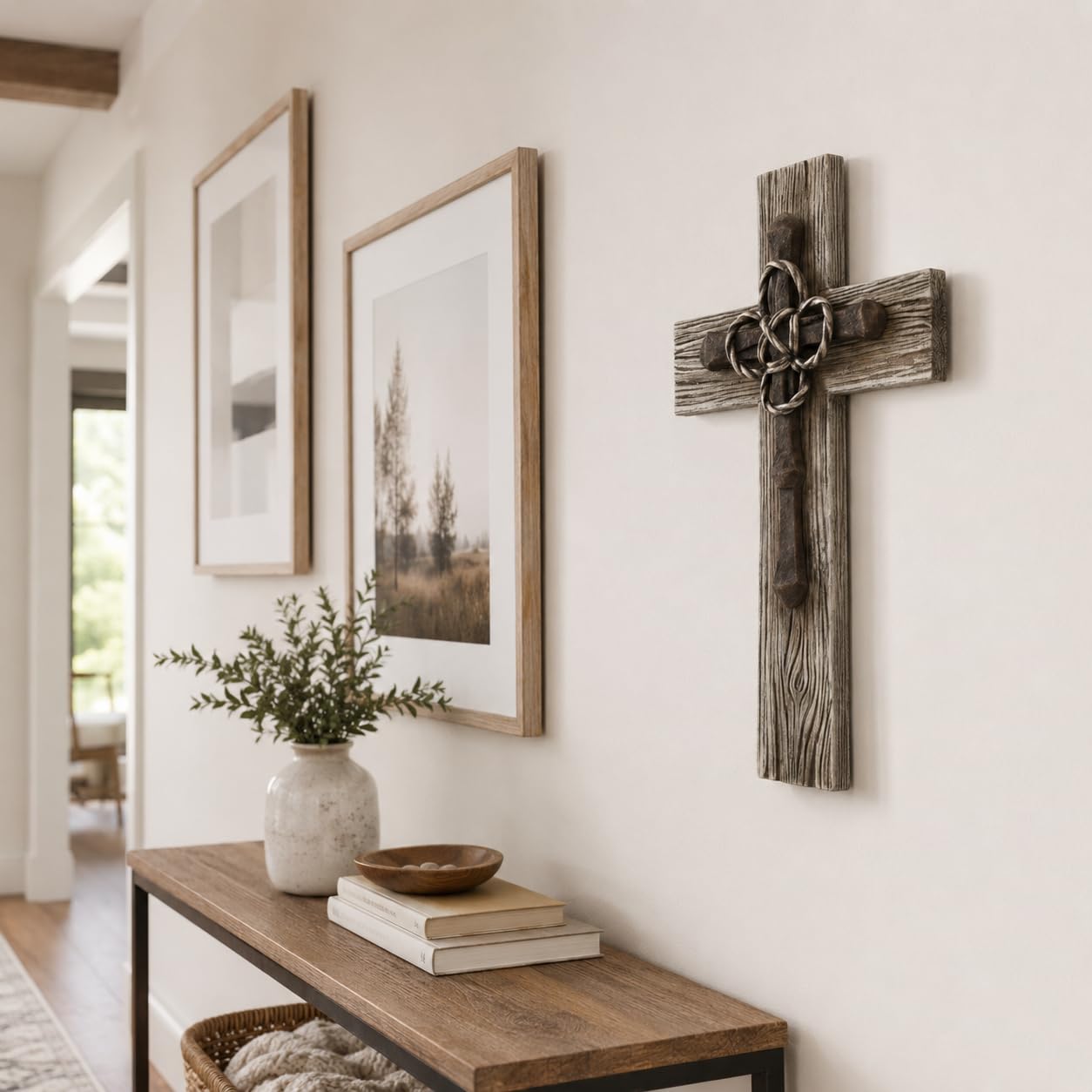 Comfy Hour 13 Inch Wall Cross, Faux Wood Cross Wall Decor, 1 Unit