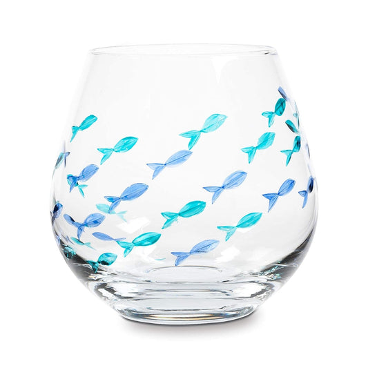 Abbott Collection  Blue/Green Fish Stemless Goblet