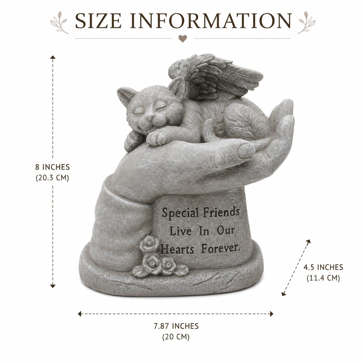 Comfy Hour Loving Memory Collection Resin Memorial Cat Angel in Hand Pet Statue, Handmade Beige, Faithful Memory of Cat's Bereavement, Special Friends Live In Our Hearts Forever