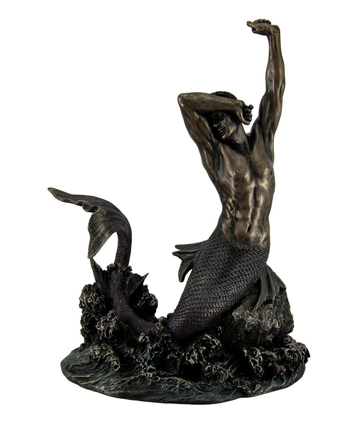 Unicorn Studio Merman Stretching on Rock Sculpture