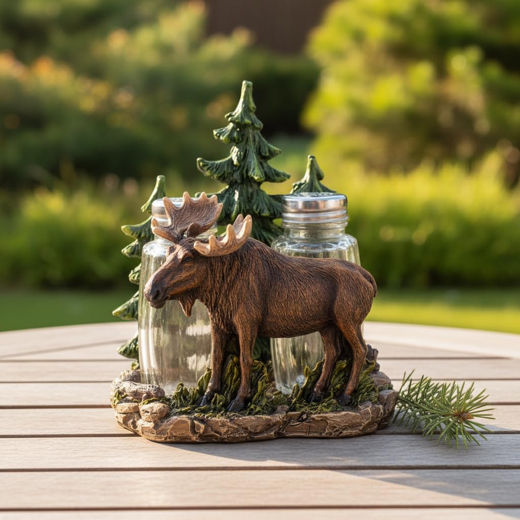 Comfy Hour 5 Inch Moose Salt and Pepper Shakers, Rustic Cabin Set of 2