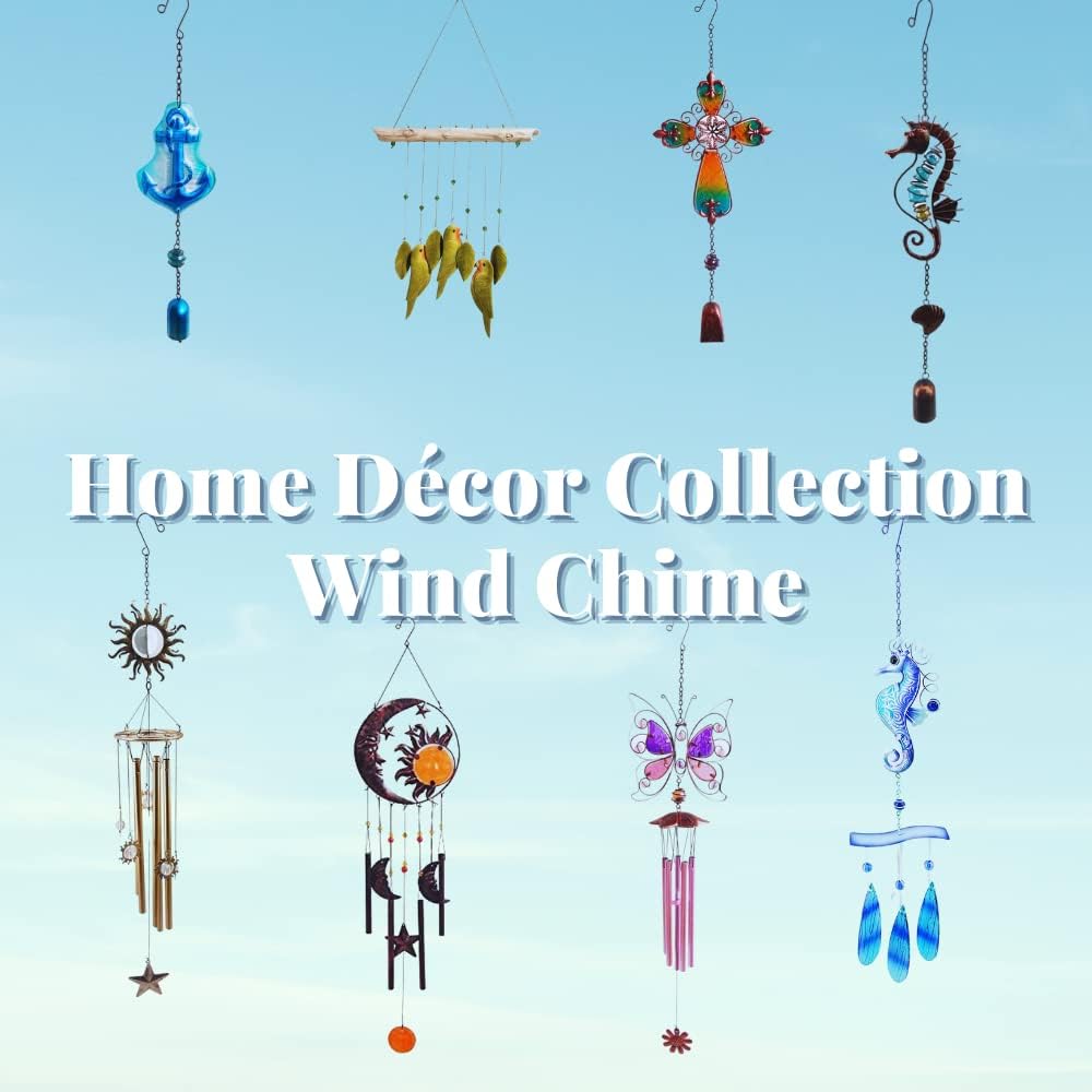 Comfy Hour Farmhouse Home Decor Collection 47" Metal Art Decorative Sunface Windchime Hanging Wind Chime Windbell