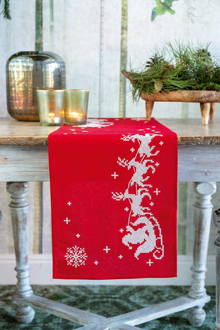 Vervaco Embroidery Christmas Embroidery Kits Cross Stitch Table Runner DIY Set, Tablecloth to Embroider with Image on Cotton and Embroidery Thread, 12 x 42 Inches, Sleigh