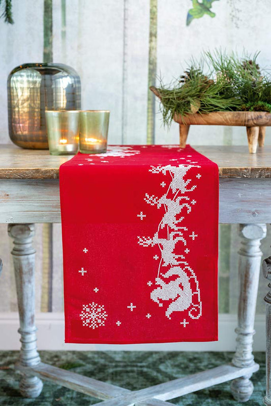 Vervaco Embroidery Christmas Embroidery Kits Cross Stitch Table Runner DIY Set, Tablecloth to Embroider with Image on Cotton and Embroidery Thread, 12 x 42 Inches, Sleigh