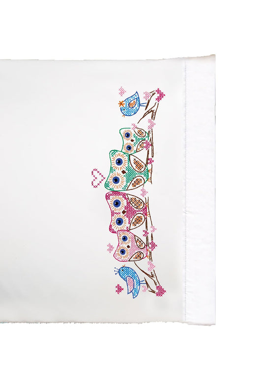 Design Works Crafts, 20" x 30" Stamped Pillowcases for Embroidery, Owls