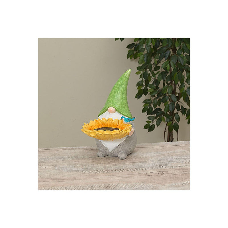 Gerson Company 11.42" H Resin Gnome W/Sunflower Bird Feeder