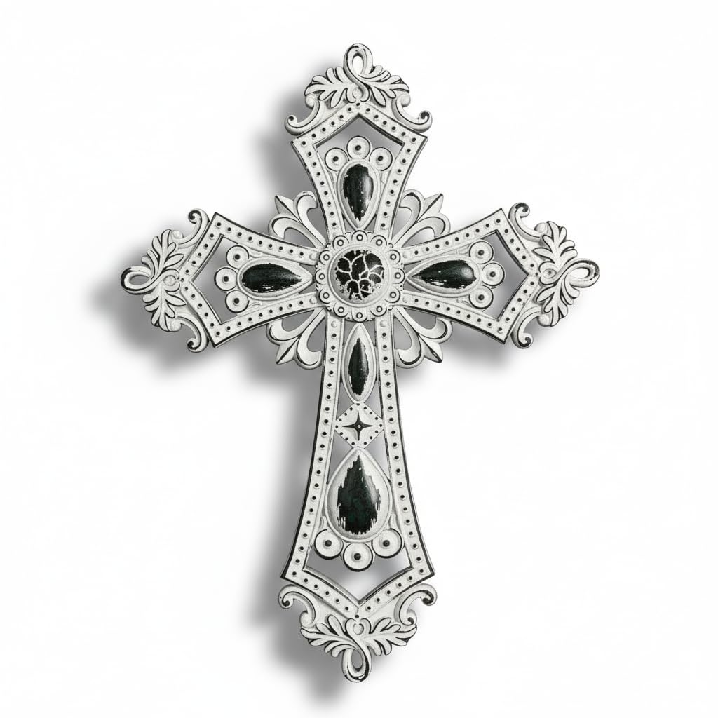 Comfy Hour 13.8 Inch Cross Wall Decor, Rustic White Wall Cross