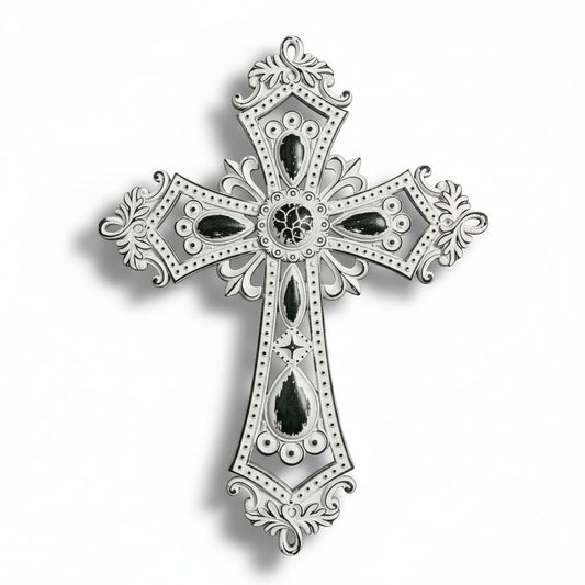 Comfy Hour 13.8 Inch Cross Wall Decor, Rustic White Wall Cross