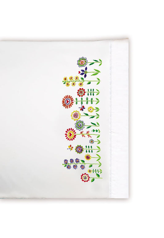 Design Works Crafts Tobin Stamped Pillowcases, Floral Whimsy, 20" x 30" Embroidery Kit, white with multicolor