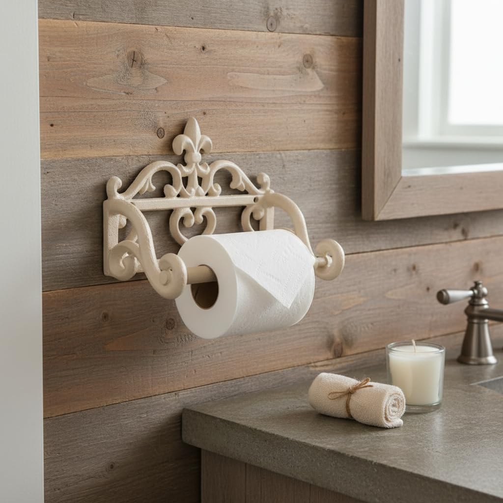 Comfy Hour 6.3 Inch Fleur de Lis Cast Iron Toilet Paper Holder