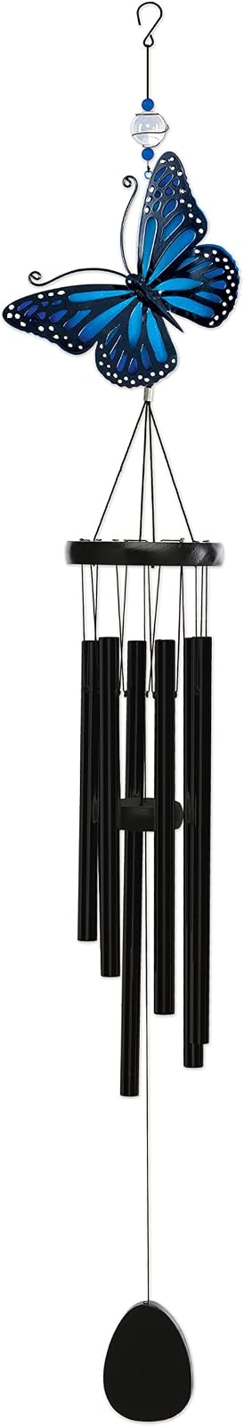 Sunset Vista Designs Blue Butterfly Wind Chime, 32-inch Height, Home Decor, Outdoor Accent, Noisemaker