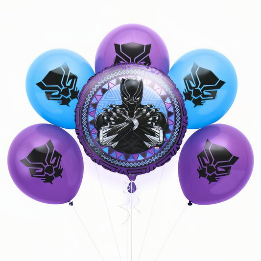 Unique Industries Marvel Avengers Black Panther Balloon Bouqet w/ 5 Helium Quality Latex Balloons and 1 Foil Balloon