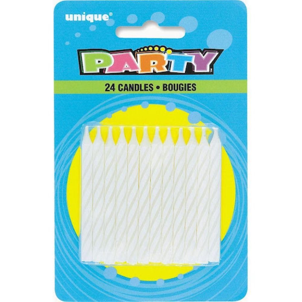 Unique Industries Striped White Birthday Candles, 24ct