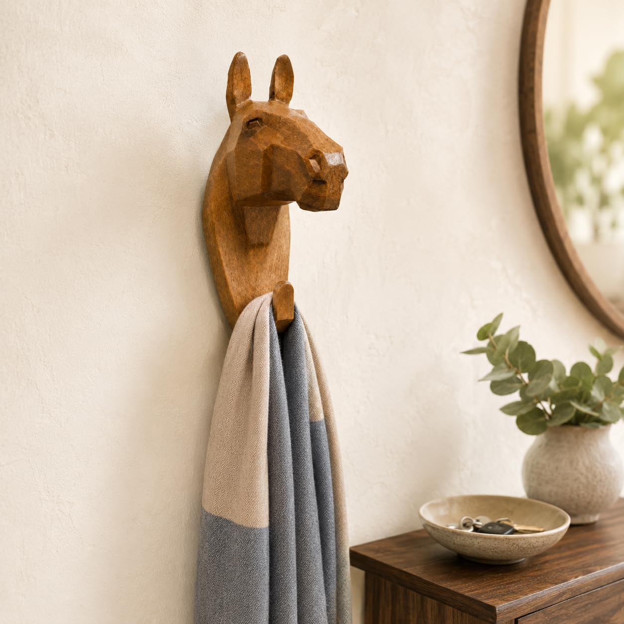 Comfy Hour Symmetric Geometric Animal Hook Collection Horse Head Single Coat Hook Clothes Rack Decorative Wall Hanger, 7-inch Polyresin