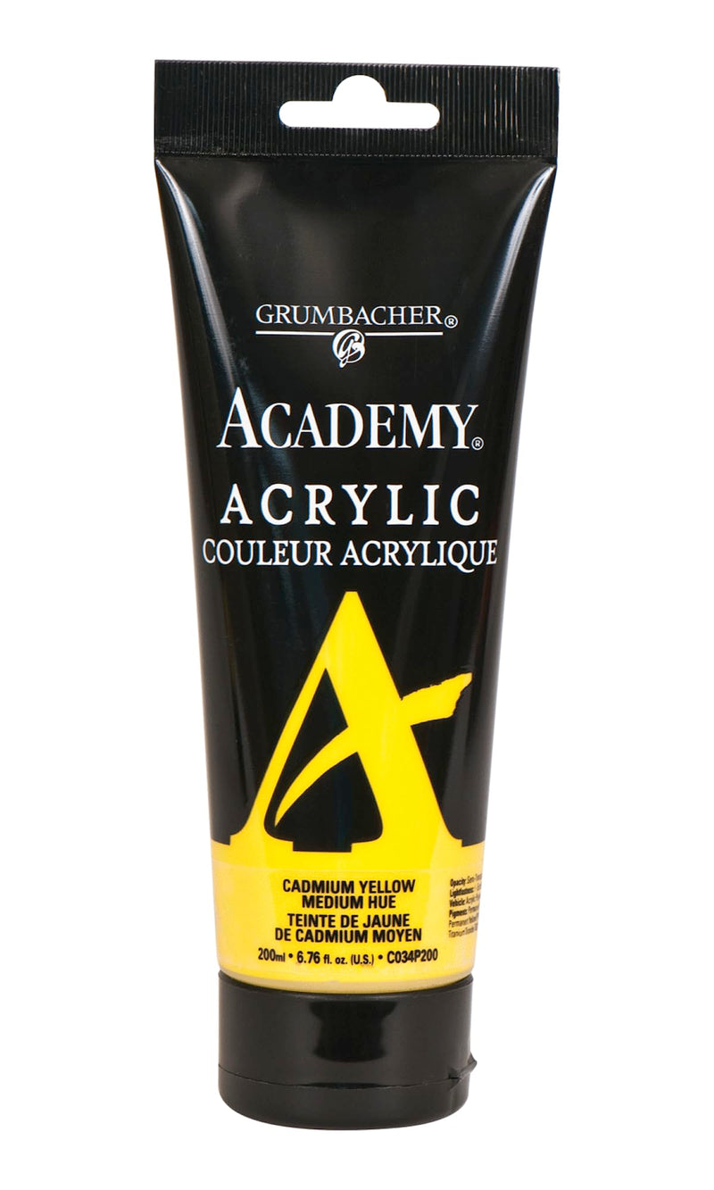 Grumbacher Academy Acrylic Paint, Gloss, 200ml/6.8 oz. Plastic Tube, Cadmium Yellow Medium Hue (C034P200)